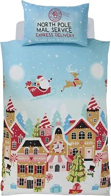 Babbo Natale Pan di Zenzero Città Copripiumone Set Letto Con Federa - Immagine 1 di 3