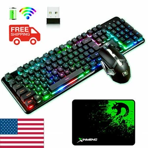 Wireless USB Gaming Keyboard Mouse LED Backlit Rechargeable for PC PS4 Windows - Picture 1 of 21