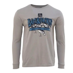 Fintech Bait & Tackle T-Shirt Tee Fishing Long Sleeve Graphic Gray Large Cotton - Picture 1 of 12