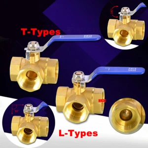 Brass Ball Valve 3 Way L/T Type BSP Female Long Handle Valves For Water Oil Gas - Picture 1 of 33
