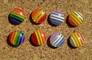 Set of 8 RAINBOW STRIPED bulletin board pushpins / thumbtacks, or magnets. - Picture 1 of 6