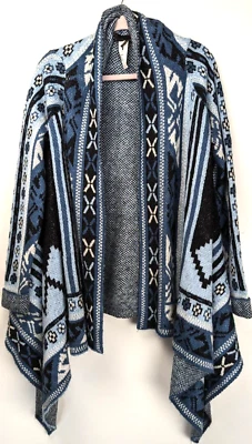 Cárdigan suéter I Jeans By Buffalo para mujer frente abierto M azul blanco poncho azteca Foto 1 de 4
