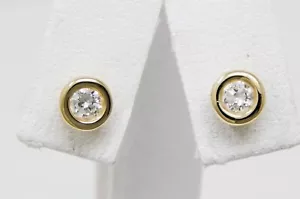 14 kt Yellow Gold Pair Bezel Set ≈3.55mm Diamond Stud Pierced Earrings B6395 - Picture 1 of 6