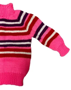 Girls Handknitted Sweater Size 4 Tight knitted Striped - Picture 1 of 4