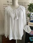 Susan Graver Weekend Essentials White Crinkled Gauze Lace Up Top New