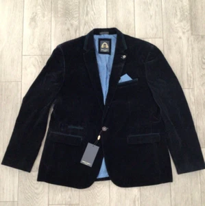 MENS MARC DARCY SMART FORMAL VELVET BLAZER DARK NAVY BLUE SIZE 48 - BRAND NEW - Picture 1 of 1