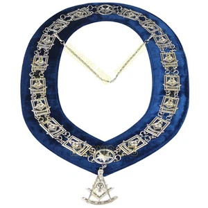 Masonic Past Master Metal Chain Collar Blue Backing + Free Jewel - Picture 1 of 6