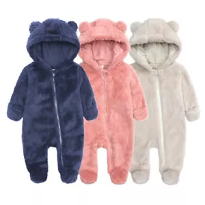 Kids Baby Boy Girl Kids Hooded Romper Jumpsuit Bodysuit Bear Clothes Outfits - Picture 1 of 17