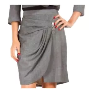 ZAC POSEN Gray Pleated Gathered Side Faux Wrap Mini Skirt SZ 8 Fits 4 - Picture 1 of 12