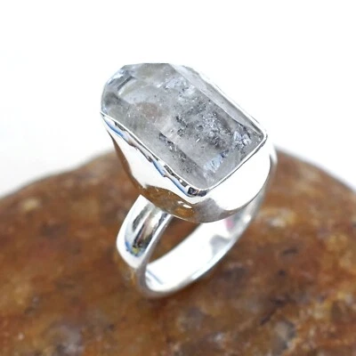 Anillo de diamantes naturales Herkimer plata de ley 925 anillo de cristal de diamantes 7,5-H122 Foto 1 de 2