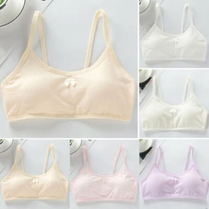 Teenage Girl's Cotton Comfy Bra Breathable Sports Underwear Cami Vest Crop Tops - Picture 1 of 17