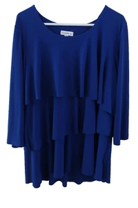 Susan Graver Womens Liquid Knit Tunic Flowy Layered Ruffle Size Large Royal Blue - Picture 1 of 8