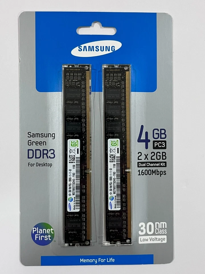 New Samsung 2x 2GB PC3-12800 DDR3-1600MHz non-ECC Unbuffered 240Pin M379B5773DH0 - Image 1 of 3