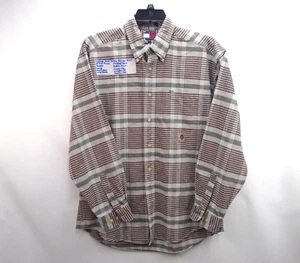 Vintage Tommy Hilfiger Shirt Brown Plaid Long Sleeve Button Down Mens Size L - Picture 1 of 10