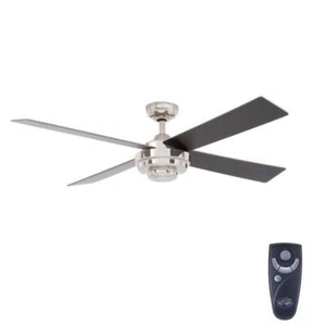 Hampton Bay Ceiling Fan 52" AC Motor 3-Speed Reversible Blade Liquid Nickel - Picture 1 of 5