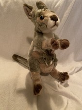 Lifelike Kangaroo With Baby Joey 14" Plush Toy Stuffed Animal Standing Browns