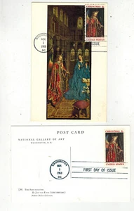 1968 CHRISTMAS SET OF 2 GALLERY OF ART POSTCARD #1363 FDCs Front + Back Views - Picture 1 of 1
