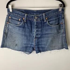 Pantaloncini denim vintage LEVI'S 501 blu medio vita alta taglia 32W UK donna 12 - Foto 1 di 13