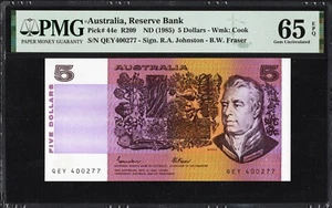 Australia 5 Dollars P44e R209 1985 Johnston Fraser PMG65 Gem UNC EPQ Banknote - Picture 1 of 2