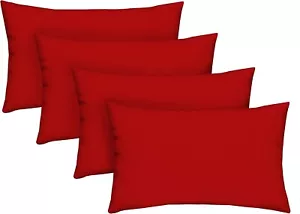 RSH Decor Set of 4 Outdoor Decorative Lumbar Rectangle Pillows, Red Solid - Picture 1 of 4