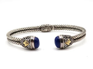 KONSTANTINO 925 STERLING SILVER HINGED CUFF w 18k YELLOW GOLD & LAPIS LAZULI * - Picture 1 of 16