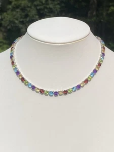 Macy's Sterling Silver Multi Gemstone Tennis Necklace - Picture 1 of 21