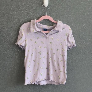 Camisa floral con cuello de manga corta azul marino antigua talla mediana 8 morada para niñas - Imagen 1 de 12