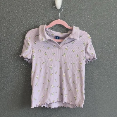 Girls Purple Size Medium 8 Old Navy Short Sleeve Collared Floral Flower Shirt - Image 1 of 4
