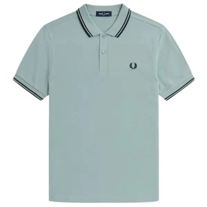 Fred Perry Black Twin Tipped Collar Light Blue Polo Shirt - Picture 1 of 2