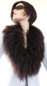 Fur Scarf Tibet Lamb Boa Loop 95cm Fur Stole Collar Lambskin Trim Dark Brown - Picture 1 of 6