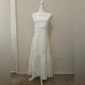 NWT Theory White Linen Tie Back Midi Dress Sz S Beach Wedding Old Money Spring - Picture 1 of 12