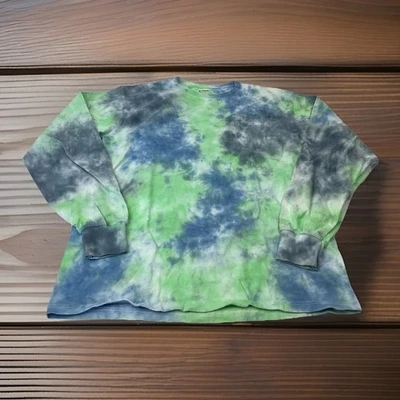 Soffe Men’s M Medium Blue Green Tie Dye Long Sleeve Crew Neck Cotton  T Shirt - Image 1 of 4
