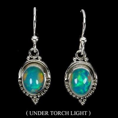 Orecchini in argento sterling 925 opale di fuoco ovale 8x6 mm pietre... - Immagine 1 di 4