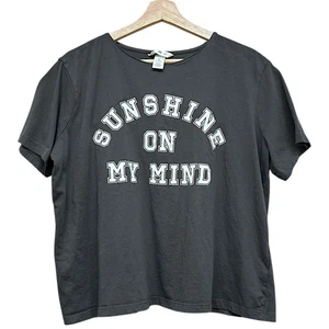 HM Sunshine On My Mind Tee Shirt Women Large Gray White Collegiate Graphic Print - Picture 1 of 12