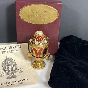 Edgar Berebi Pearl of India Enamel Tabletop Egg Trinket Box Elephants 3 Piece - Picture 1 of 16