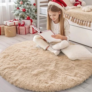 OLANLY Beige Runde Teppiche für Schlafzimmer - Maschinenwaschbar, 4 Fuß Kreis Bereich Teppiche... - Bild 1 von 8