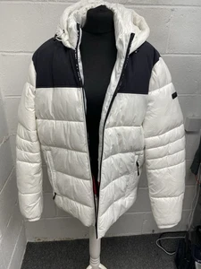 Michael Kors White Colour Block Quilted Puffer Zipped Hooded Jacket UKXL PD - Picture 1 of 9