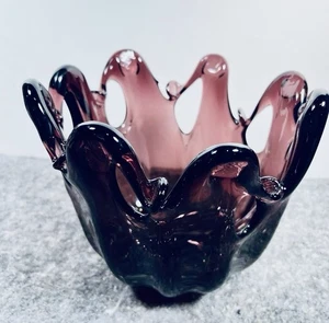 VTG LARGE ITALIAN MURANO ART GLASS CENTERPIECE AMETHYST WHITE CRISTAL ITALY 🤩 - Picture 1 of 5