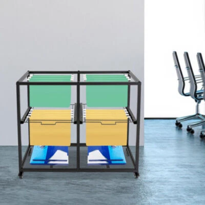 2 Tiers 4 Drawers Rolling Metal Hanging File Cart Mobile Storage Organizer Black - Image 1 of 4