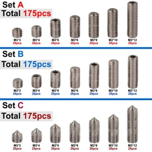 175 Pezzi M3 Vite a Punta Piatta Alta Resistenza Grub Presa Esagonale Set Viti Teste - Foto 1 di 3