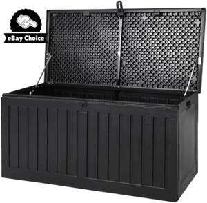 270L Outdoor Storage Box Lockable Tool Toy Deck Chest Garden Patio Black - Picture 1 of 12