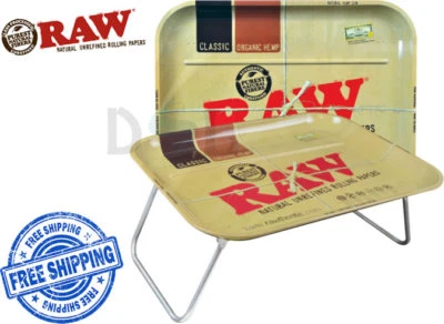 RAW Bandeja de metal rodante grande de calidad XXL cruda patas plegables gruesas resistentes para fumar