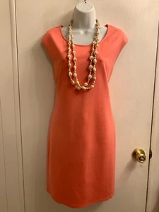 NWOT NINE WEST LOVELY STRETCH PEACH SLEEVELESS SHEATH STRAIGHT SLIMMING DRESS LG - Picture 1 of 6