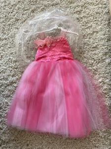 Girls Costume Kids Pink Princess Satin Floral Size Tulle Age 4 - Picture 1 of 9