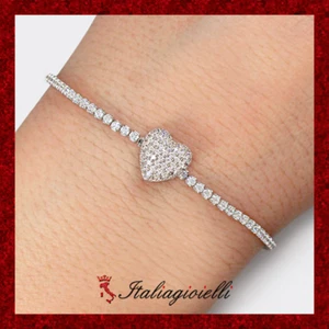 Bracciale Tennis Cuore Pavè Donna in Argento 925 rodiato Oro Bianco - Foto 1 di 5