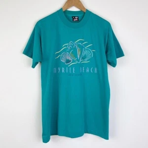 Vintage 90's Myrtle Beach SC Teal Seashell Tee - Picture 1 of 7