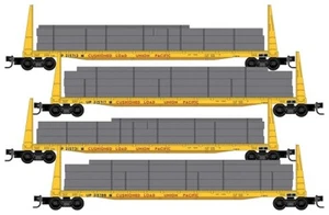 Micro-Trains # 99300185 61' 8" Bulkhead Flatcar w/Load - RTR pkg(4) UP N  MIB - Picture 1 of 1