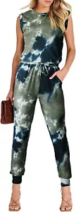 ANRABESS JUMPSUIT WOMEN M 8-10 ARMY GREEN TIE DYE SPRING SUMMER NWT comfortable - Picture 1 of 3