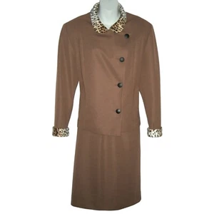 Caron Petite Chicago Suit Vintage Skirt Faux Fur Leopard 60s Mob Wife Jackie O - Picture 1 of 13