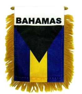 1 doz Bahamas Mini Banners Gold Fringe Car Mirror Hanging Flags with Suction Cup - Picture 1 of 3